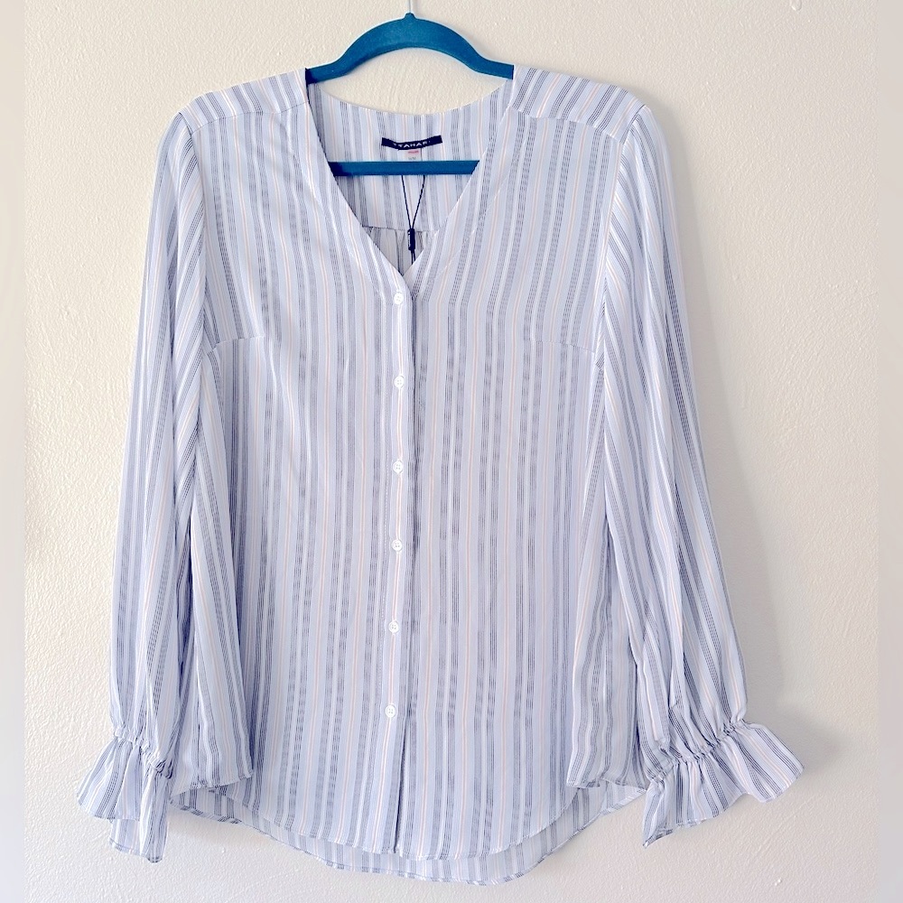 TTahari Blue Stripe Blouse